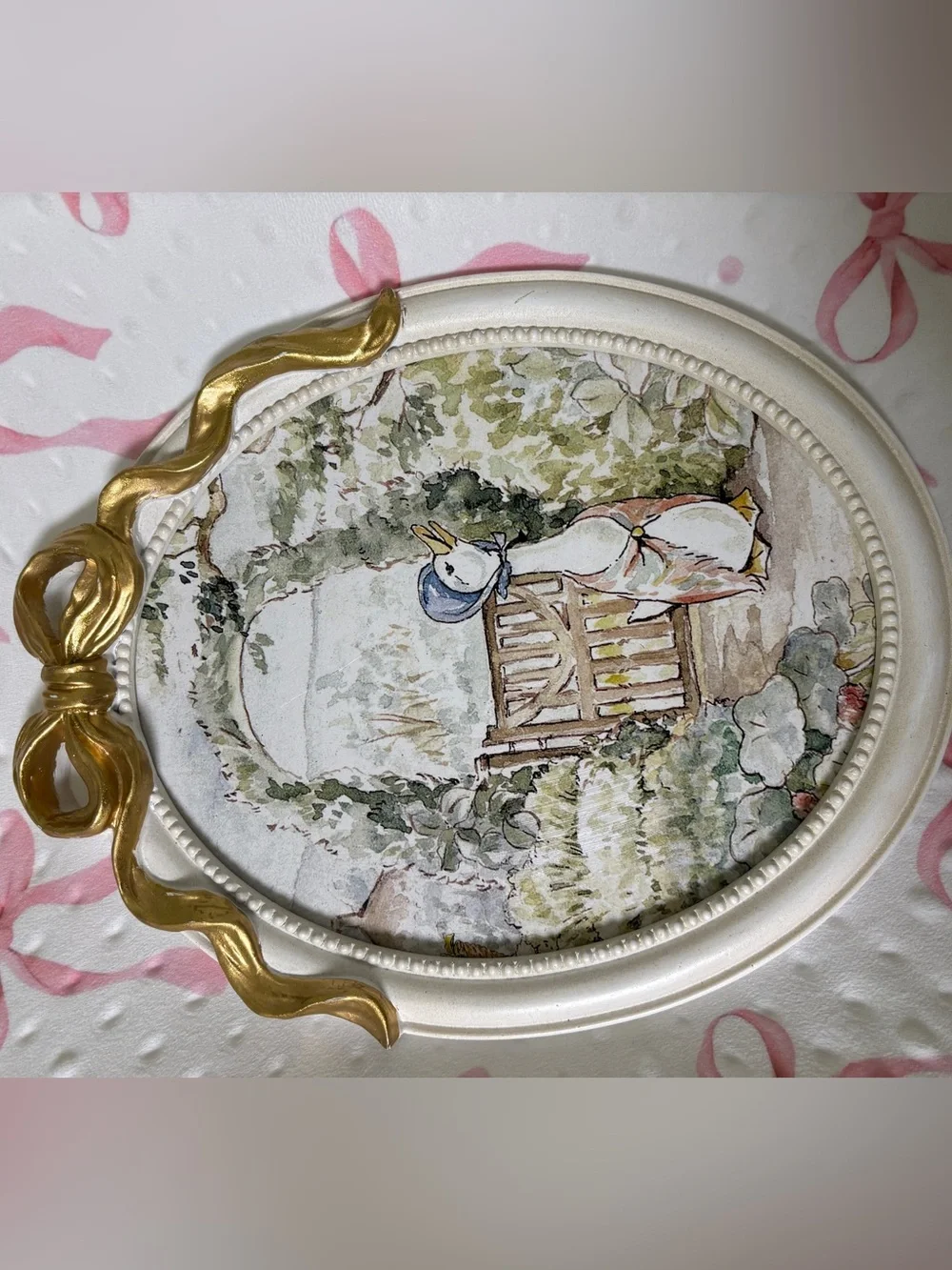 Vintage Storybook Bunny Oval Wall Art - Pastel Green & Cream
